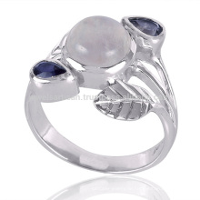 Neue Ankunft moderner Iolite und Regenbogen Moonstone 925 Sterlingsilber-Ring